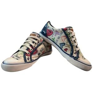 Coach Poppy Barrett Sneakers Women’s 6 Graffiti‎ Pattern Blue White Canvas Shoes